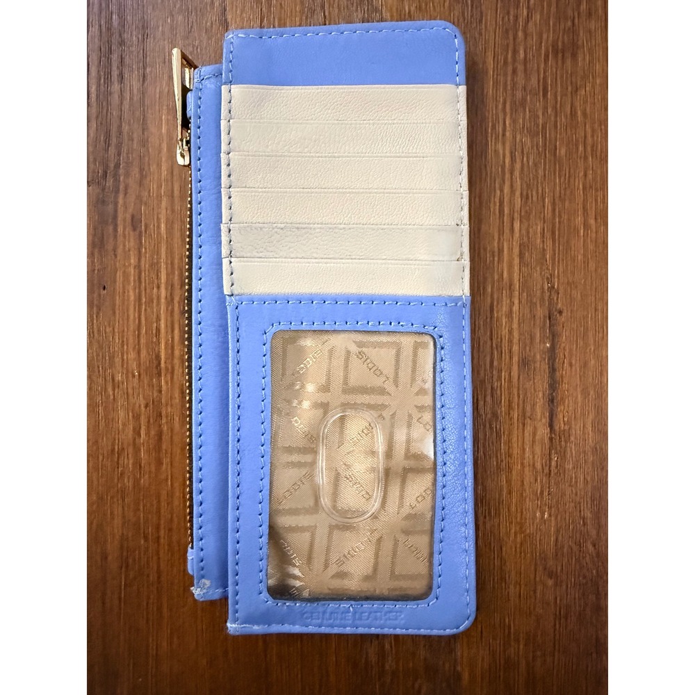 Lodis Catalina Long Stacker Leather RFID Slim Wallet ID Card Holder Blue Cream
